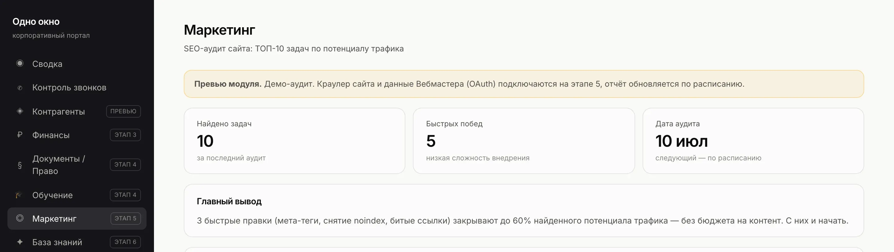 Главный вывод SEO-аудита